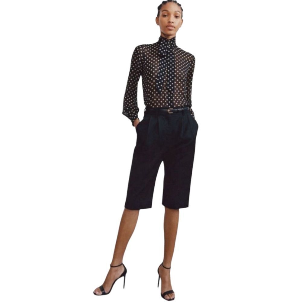 Nili Lotan Ella Black Pleated Virgin Wool Shorts NWT Size 6